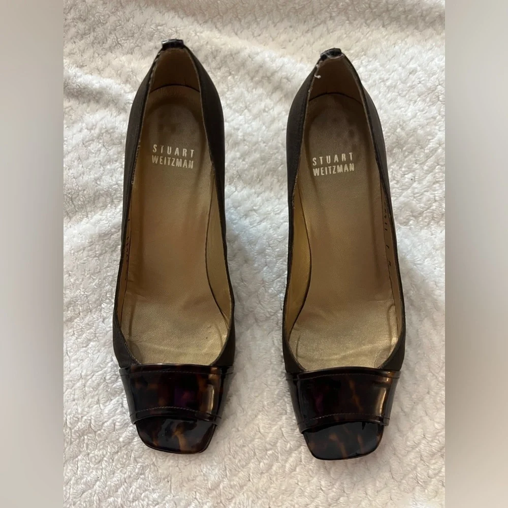 Vintage Stuart Weitzman Brown Slingback Pumps Size 7 – Patent Tortoise Detail